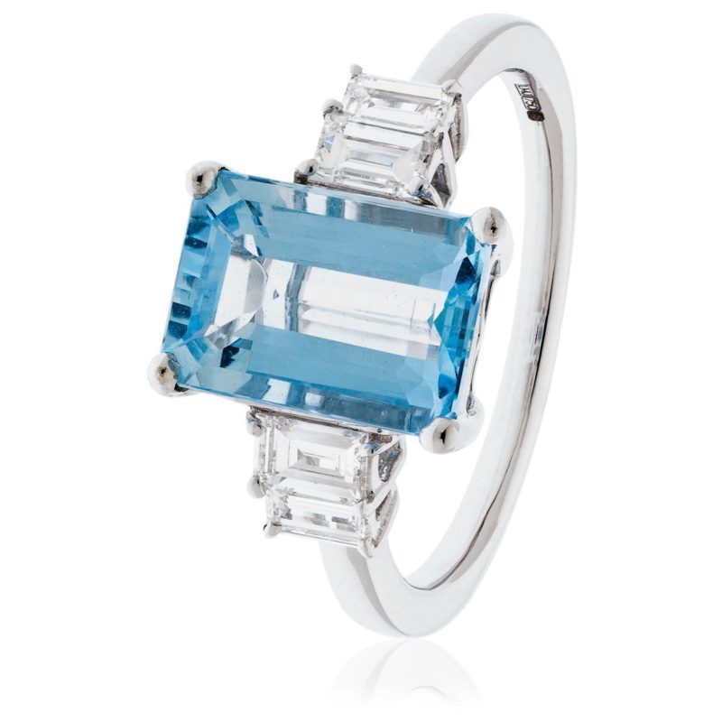 Alixe or blanc,diamant aiguë marine