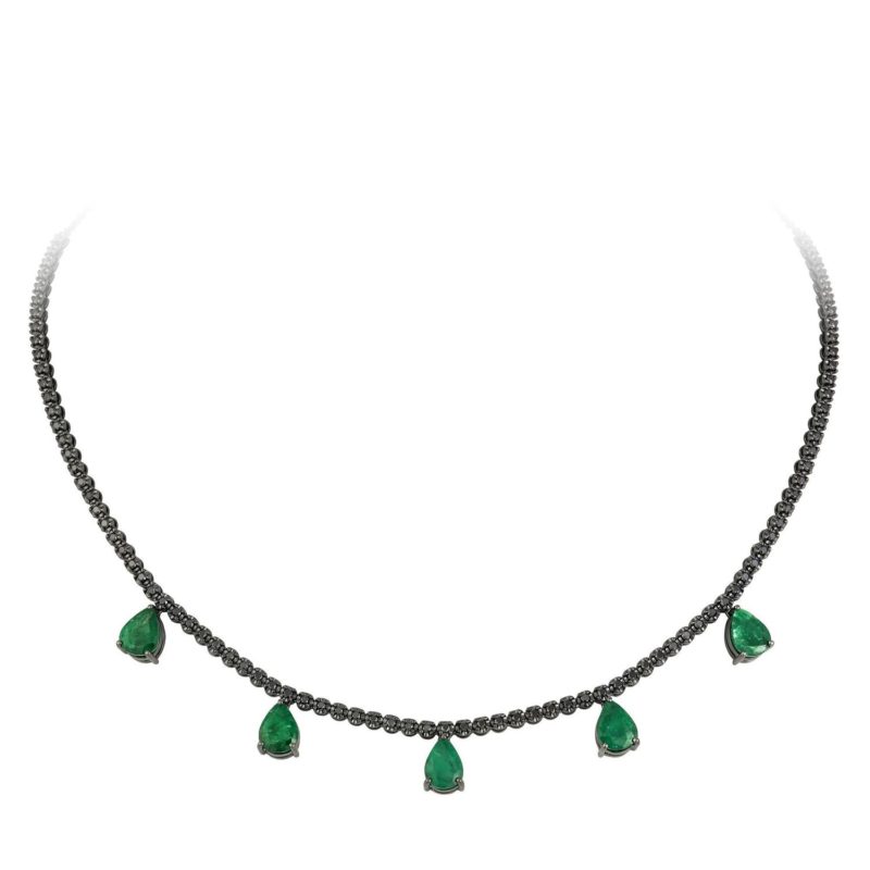 Collier Diamants Noir Émeraude Celebrity