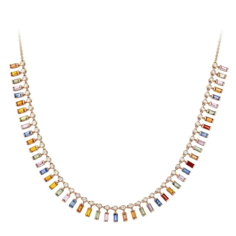 Collier or Diamants Saphir Multicolore Magic