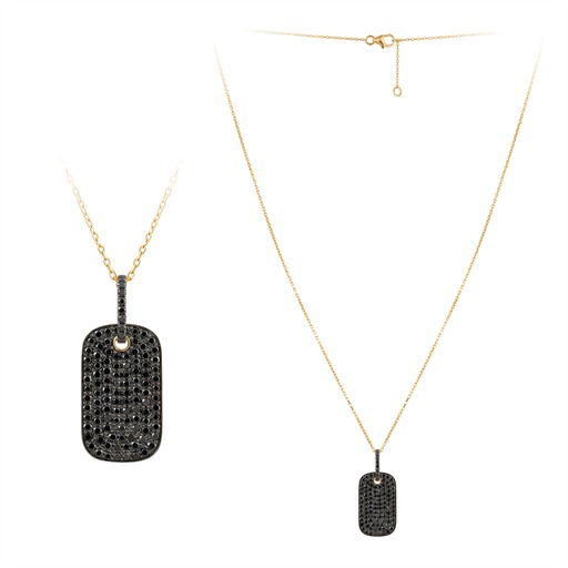 Collier Plaque Or 18 Carats et Diamants Noirs Armance