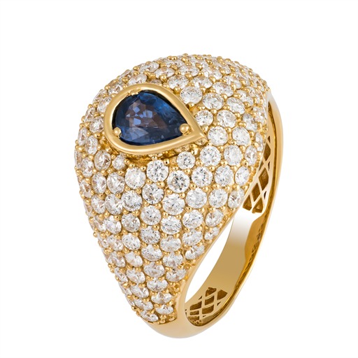 Chevalière Or 18 Carats Diamants et Saphir Sybille